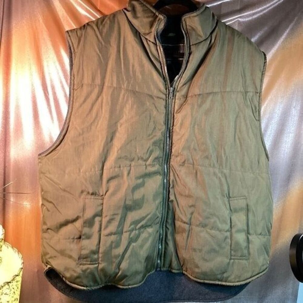 Naturalife Olive Green Full Zip Up Vest Charcoal Fleece Lining Size XXL 54 Chest